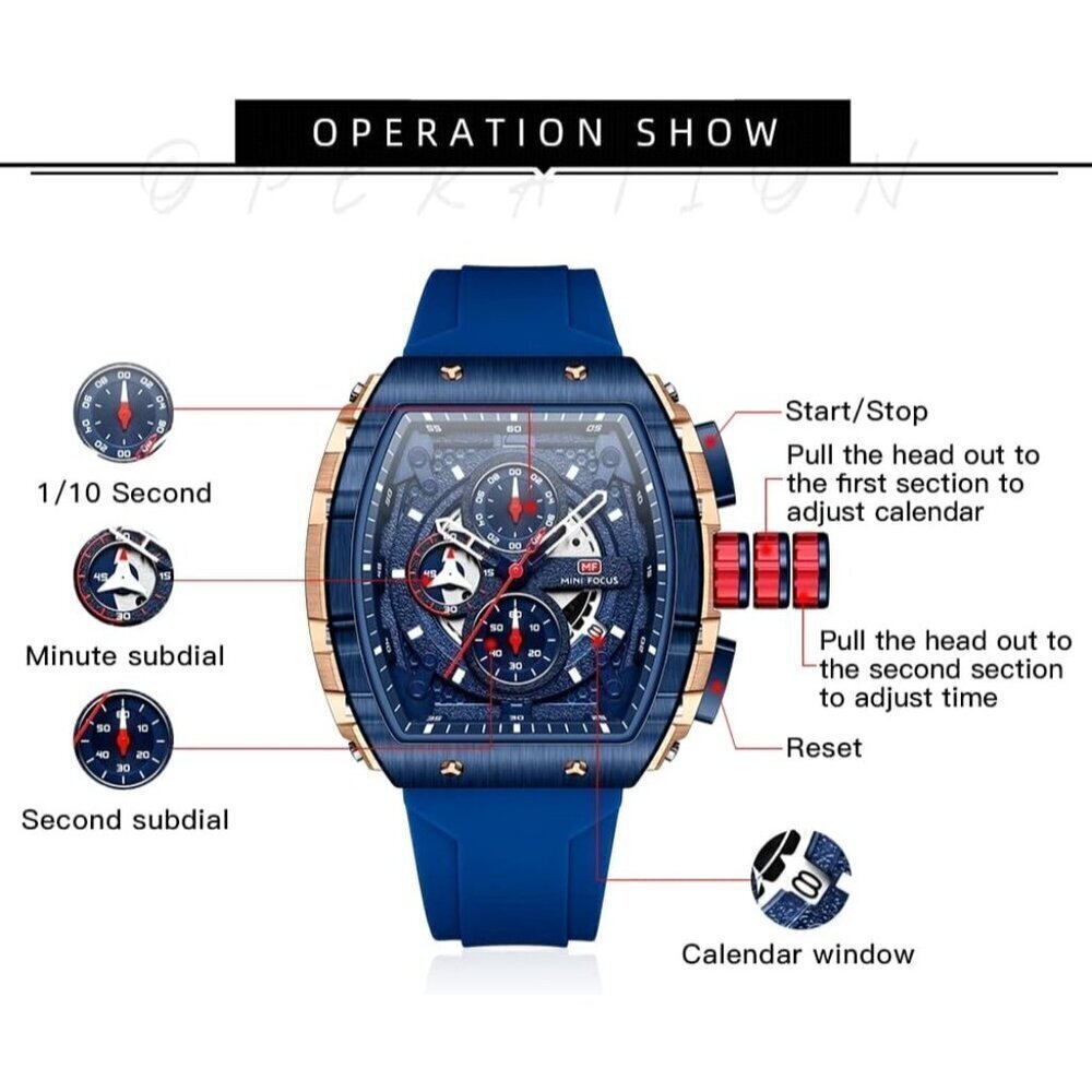 AIMES Blue Men Fashion Wristwatch Large Dial Luminous Waterproof Silicon Strap - Picture 7 of 7